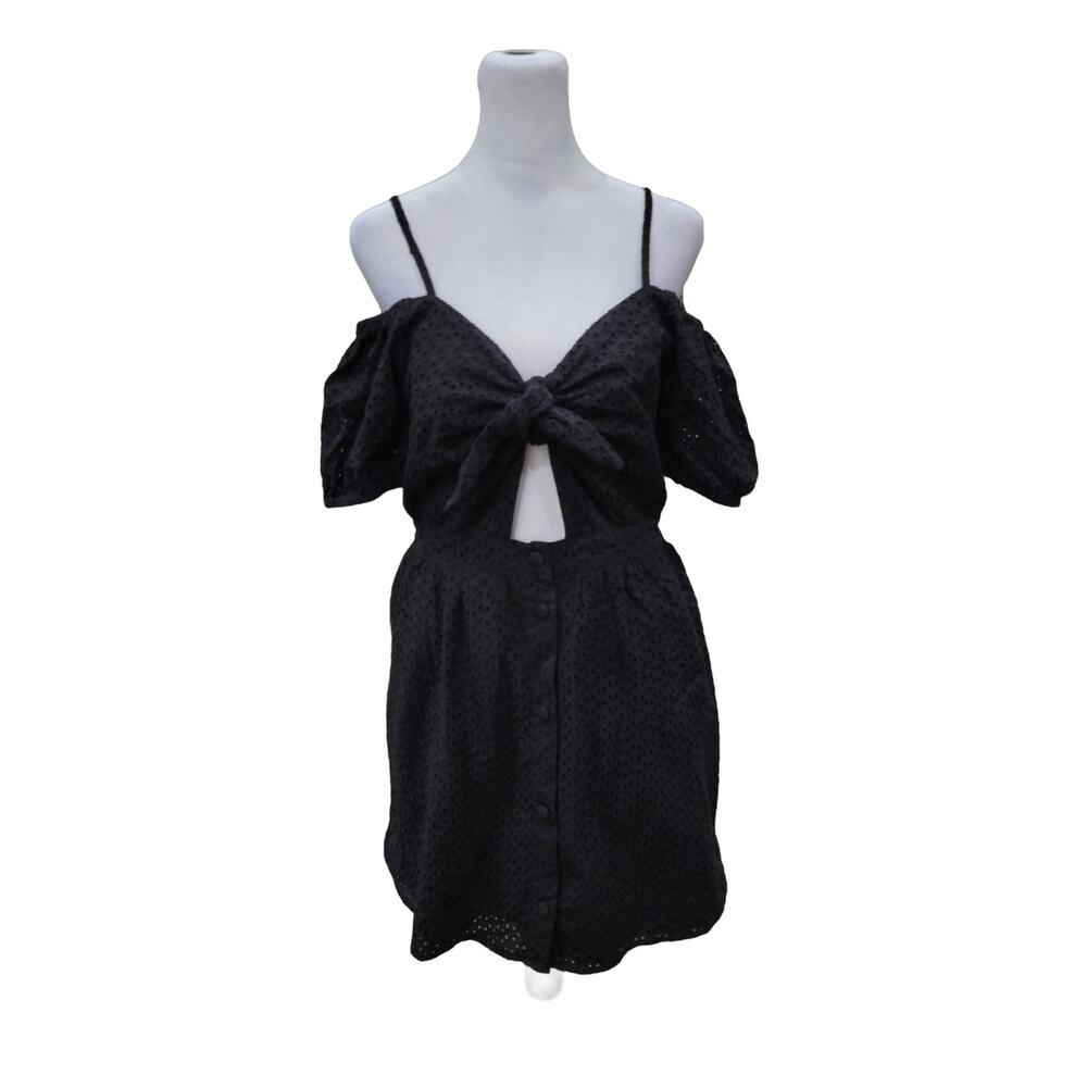 ZARA Mini Dress Size Small Black Women's Cut out Eyelet Lace